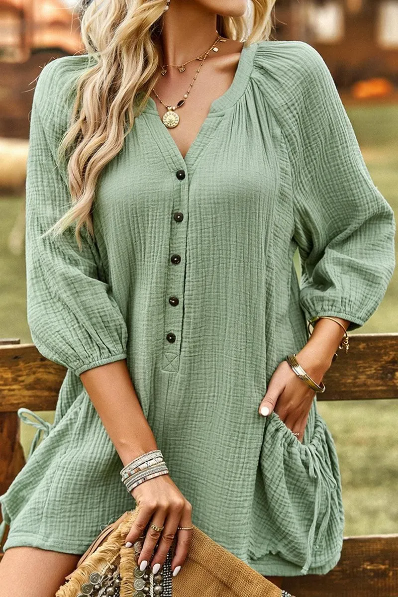 BUTTON UP DRAW STRING POCKET LONGSLEEVE JUMPSUIT