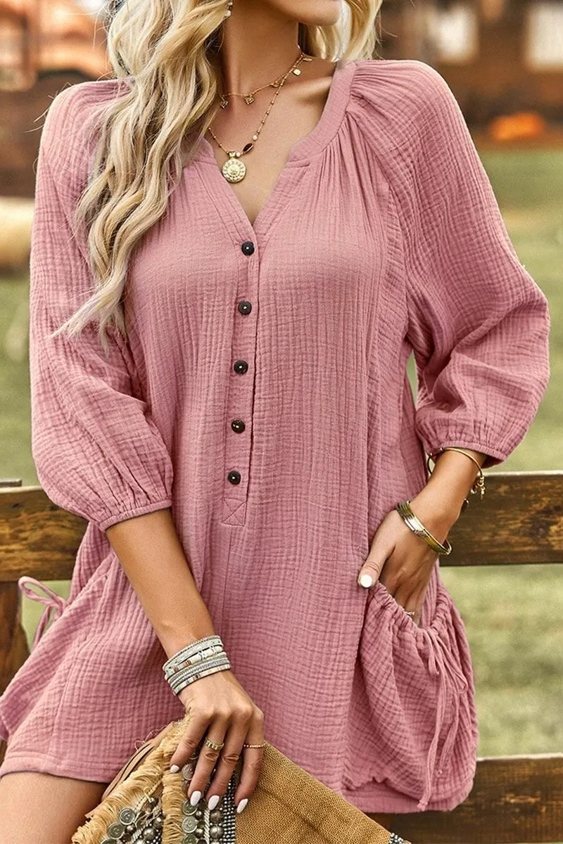 BUTTON UP DRAW STRING POCKET LONGSLEEVE JUMPSUIT