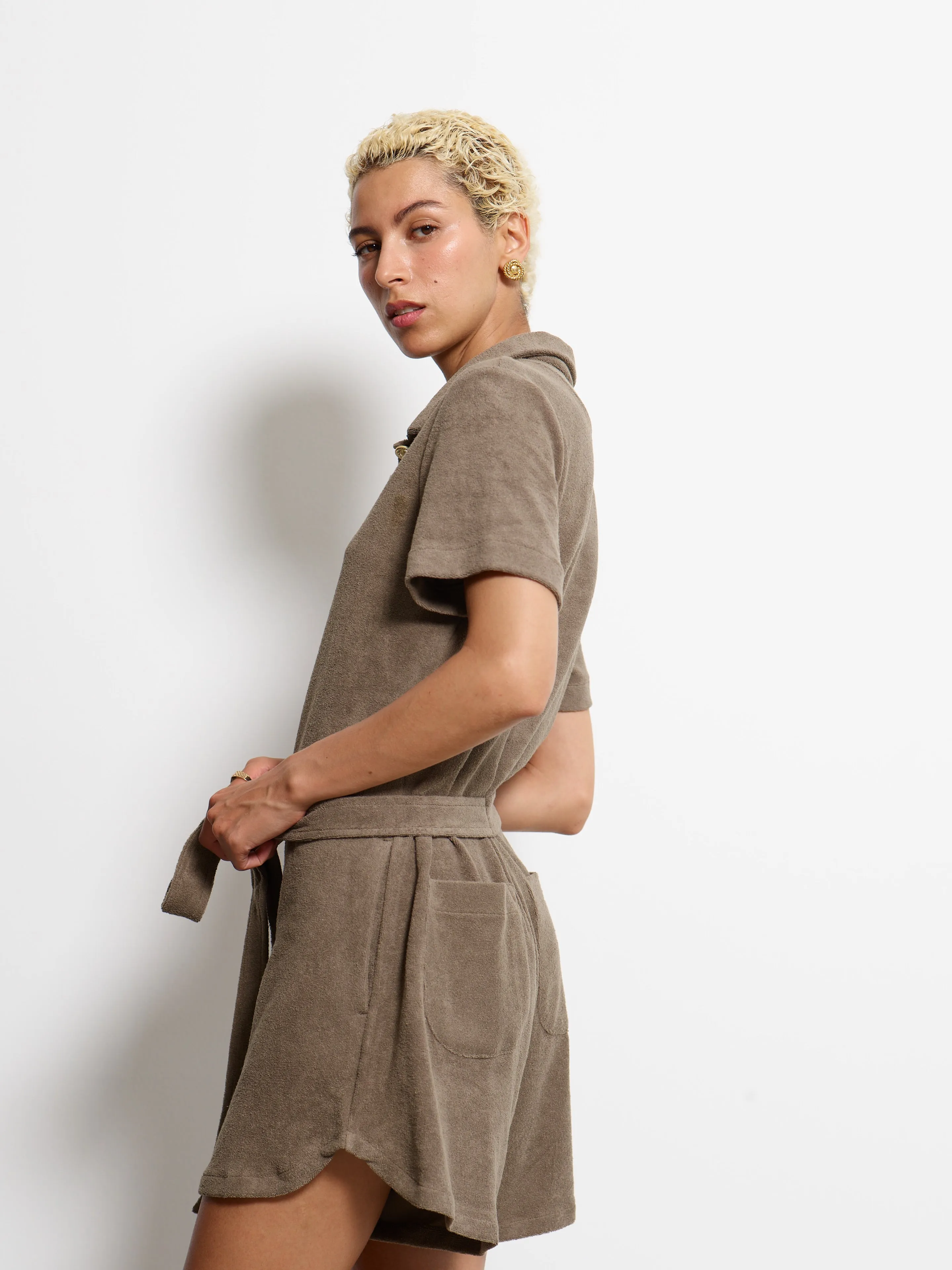 BUTTONED OVERALL TAUPE