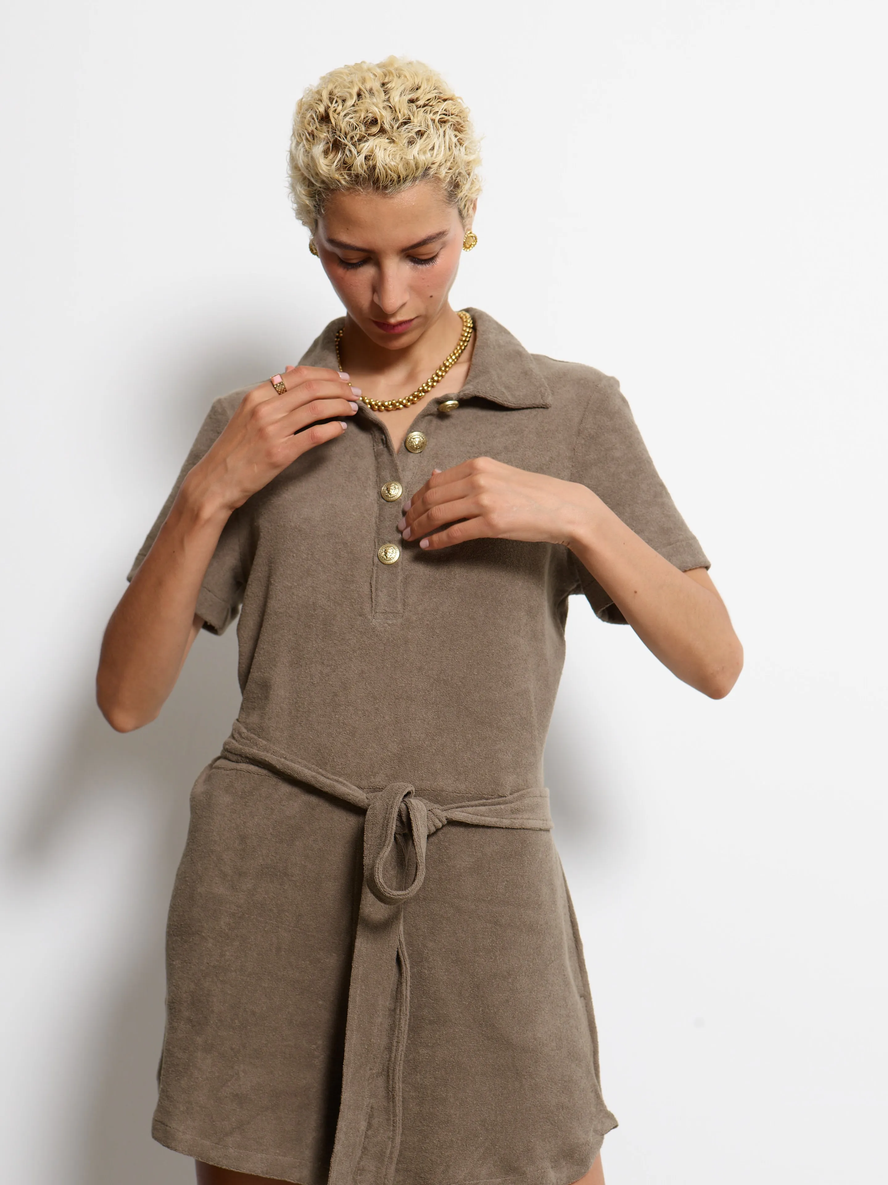 BUTTONED OVERALL TAUPE