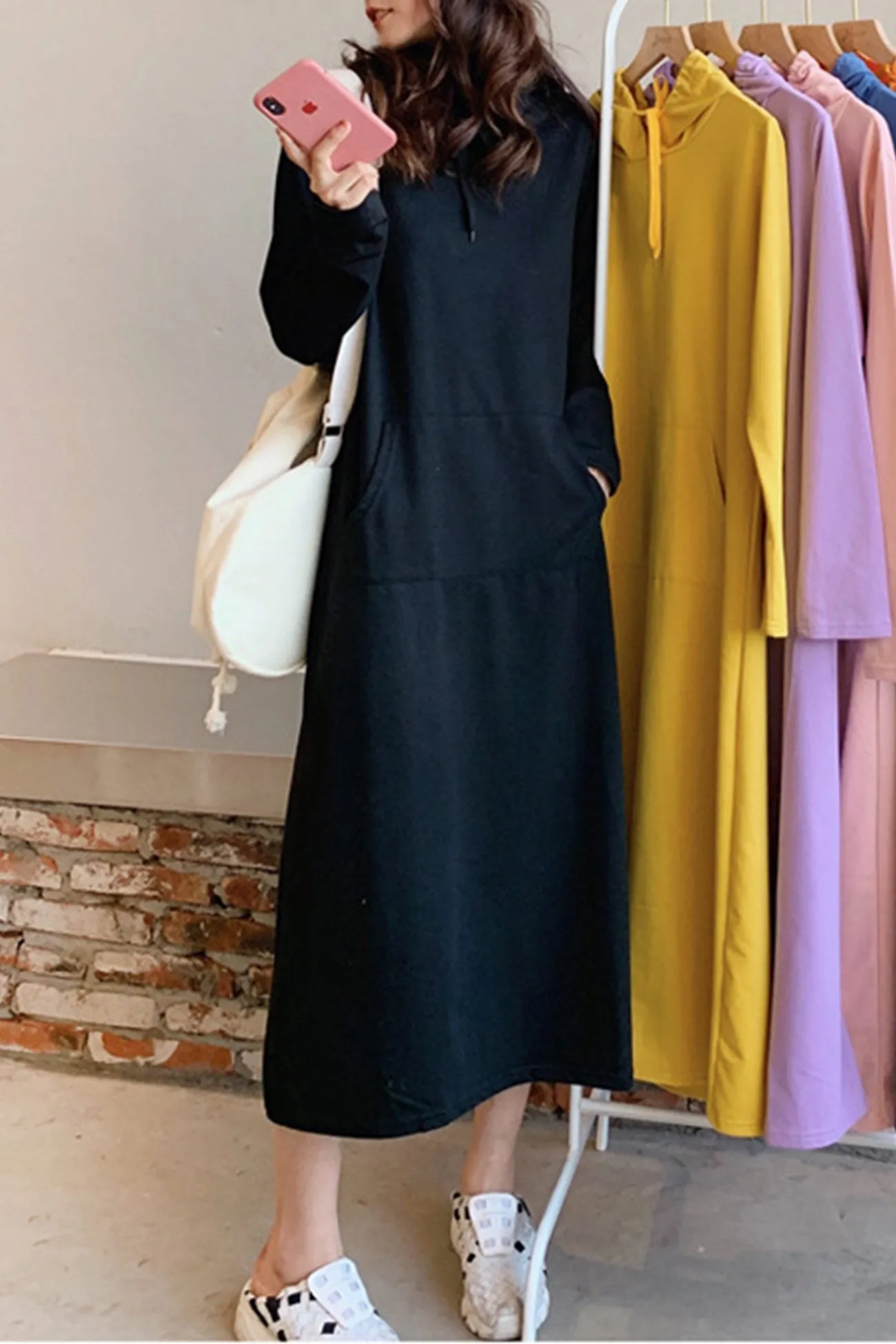 Candy Color Hoodie Dress