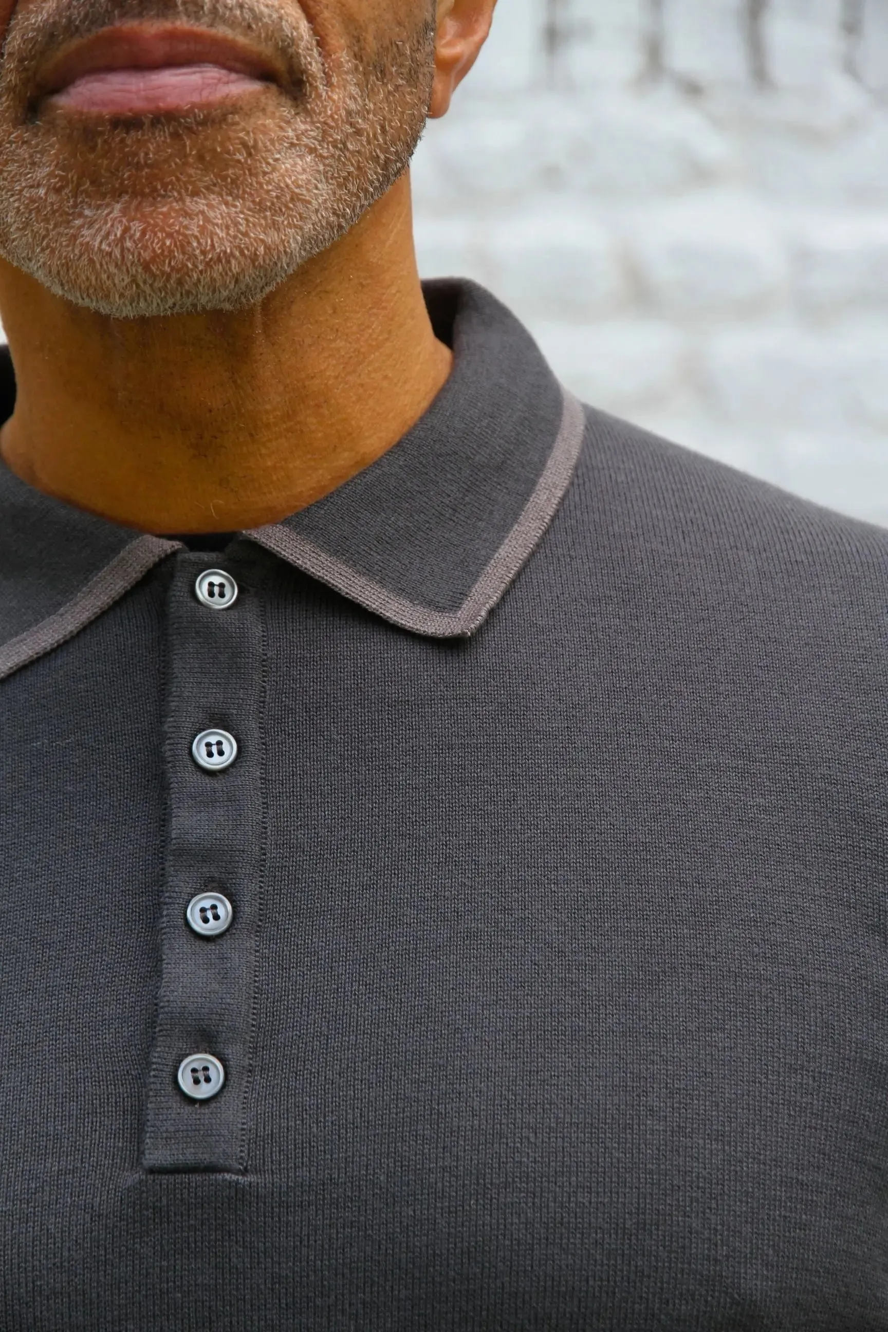 Carnaby 4 Button Knitted Polo Shirt - Charcoal