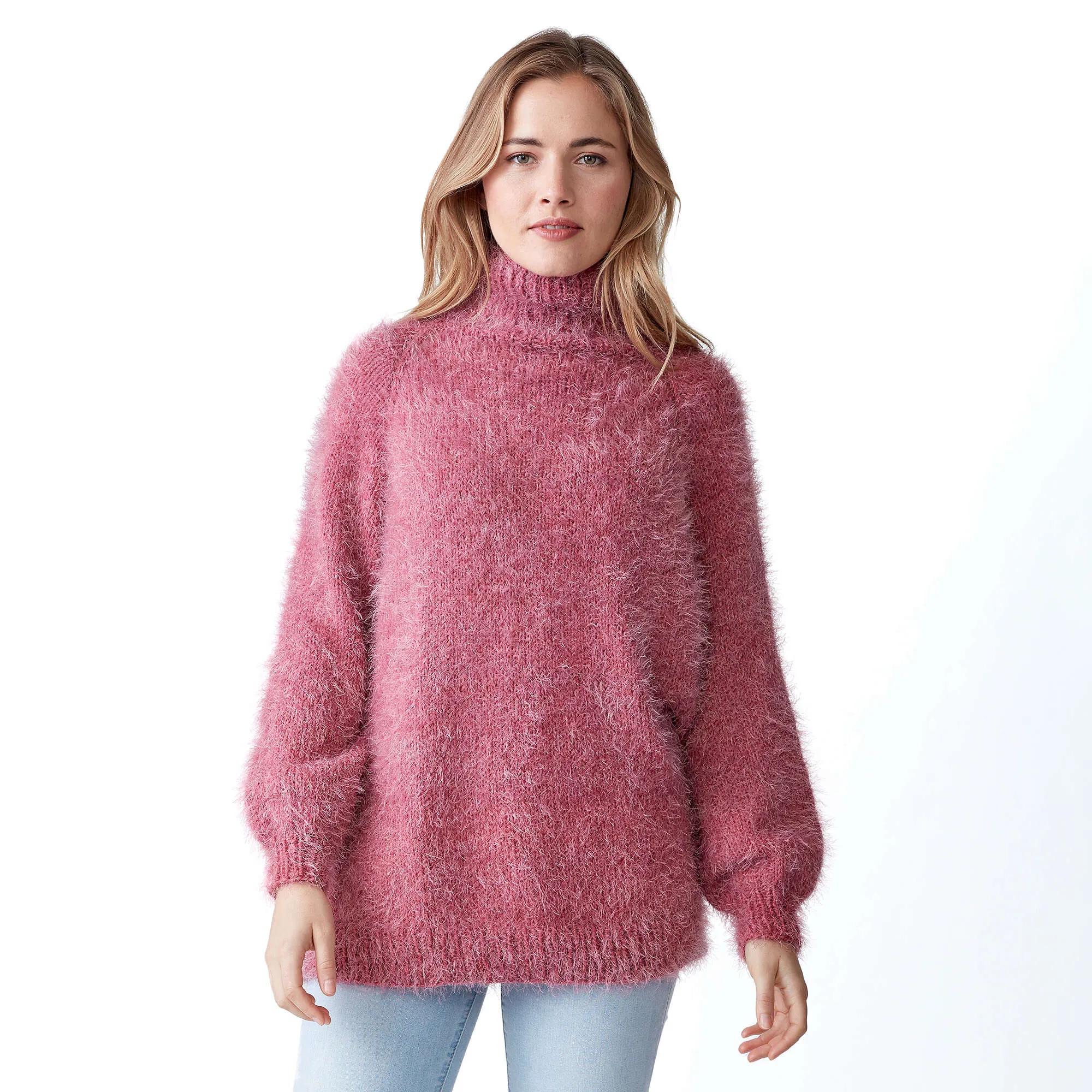 Caron Top Down Funnel Neck Knit Pullover