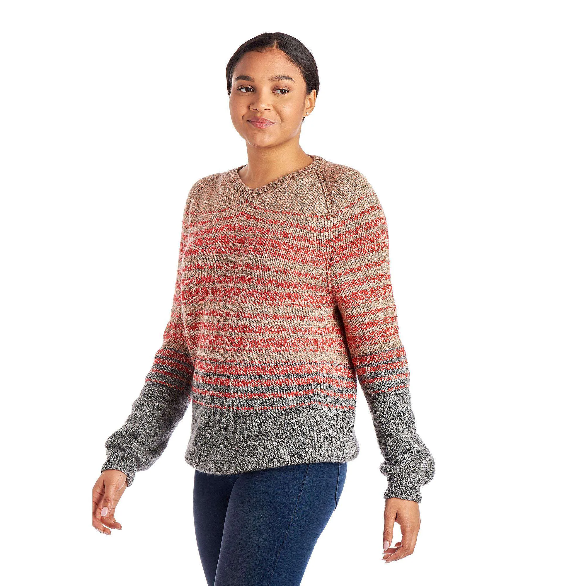 Caron Top Down Knit V Neck Pullover