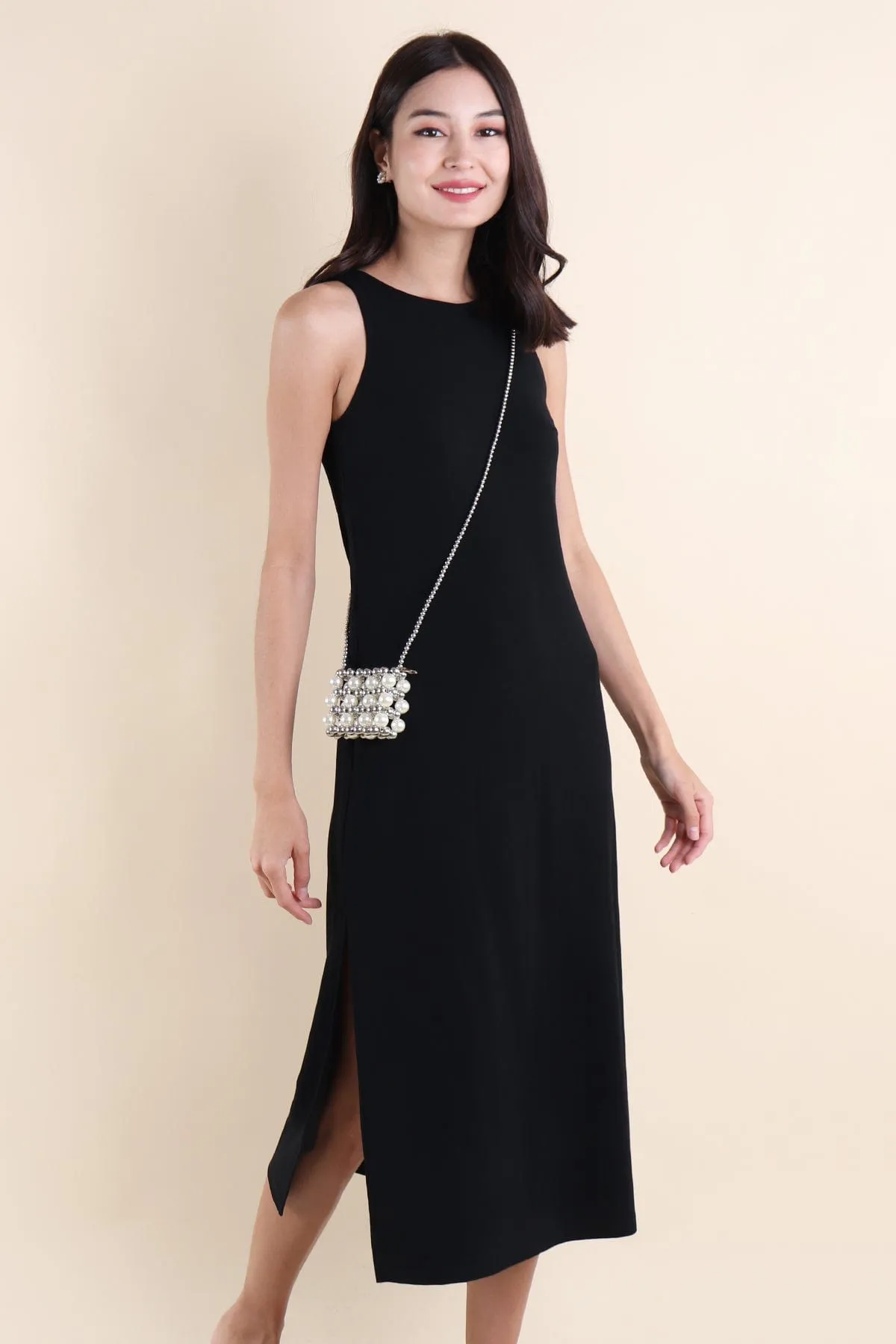 CHARM RACER SLIP DRESS IN BLACK