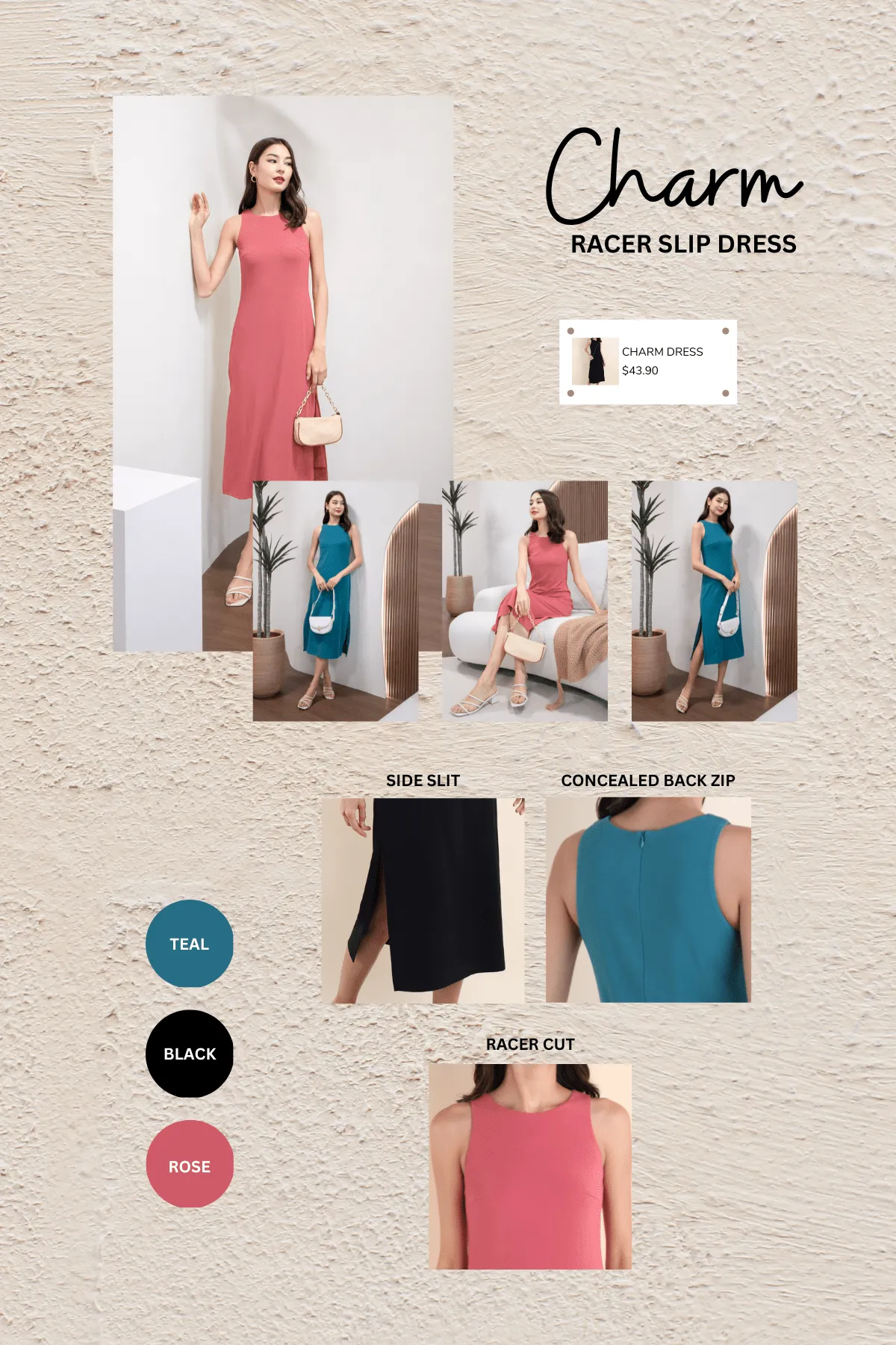 CHARM RACER SLIP DRESS IN TEAL