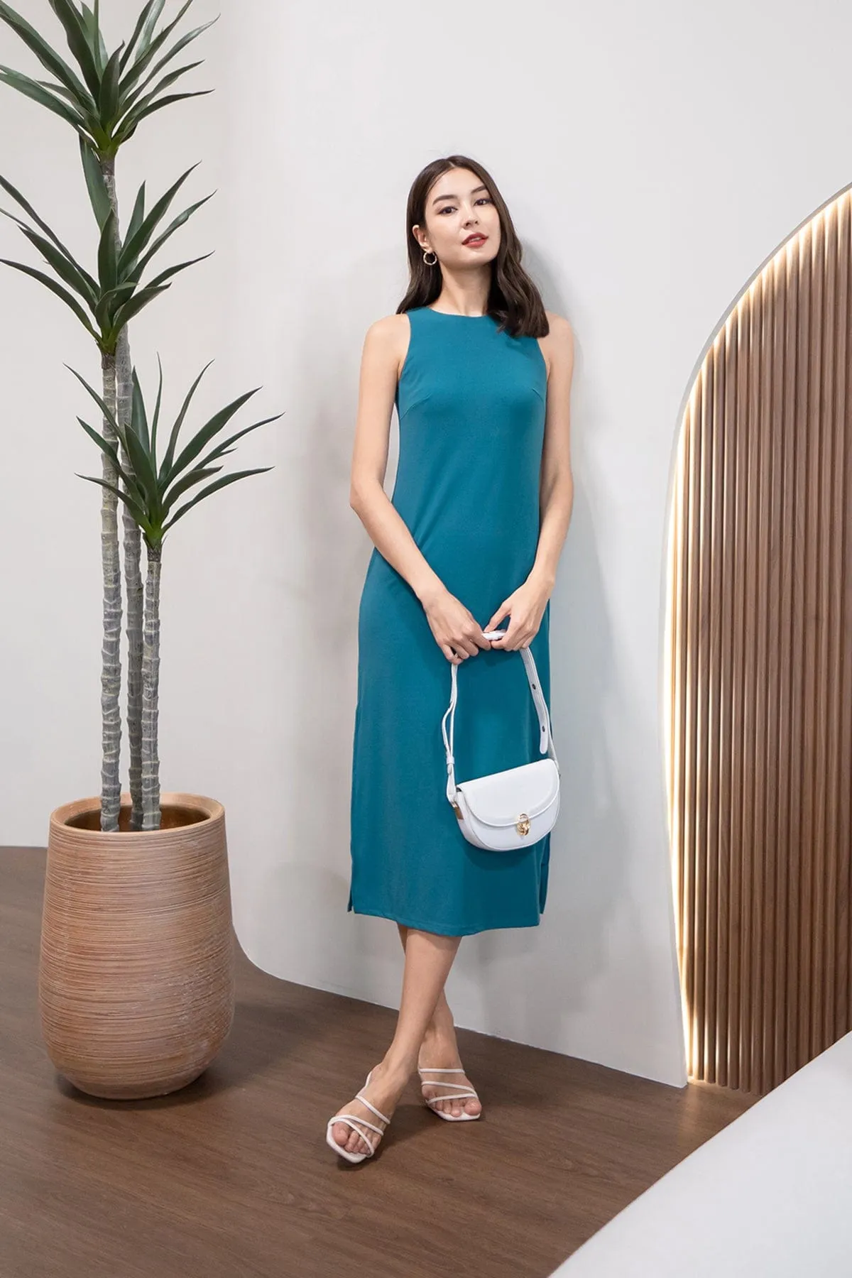 CHARM RACER SLIP DRESS IN TEAL