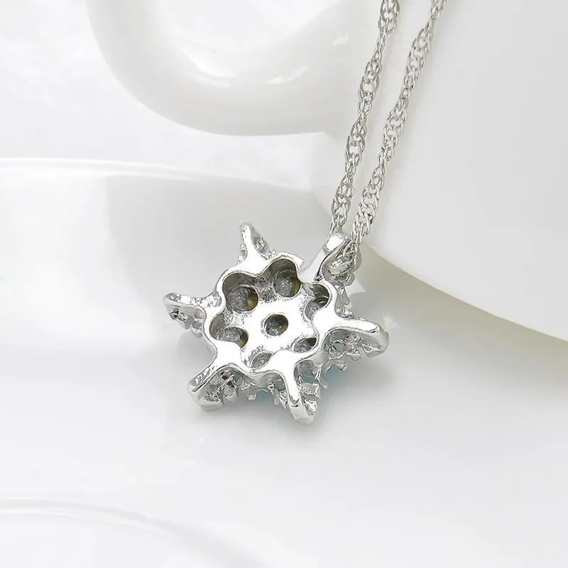 Charm Vintage lady Blue Crystal Snowflake Zircon Flower Silver Necklaces