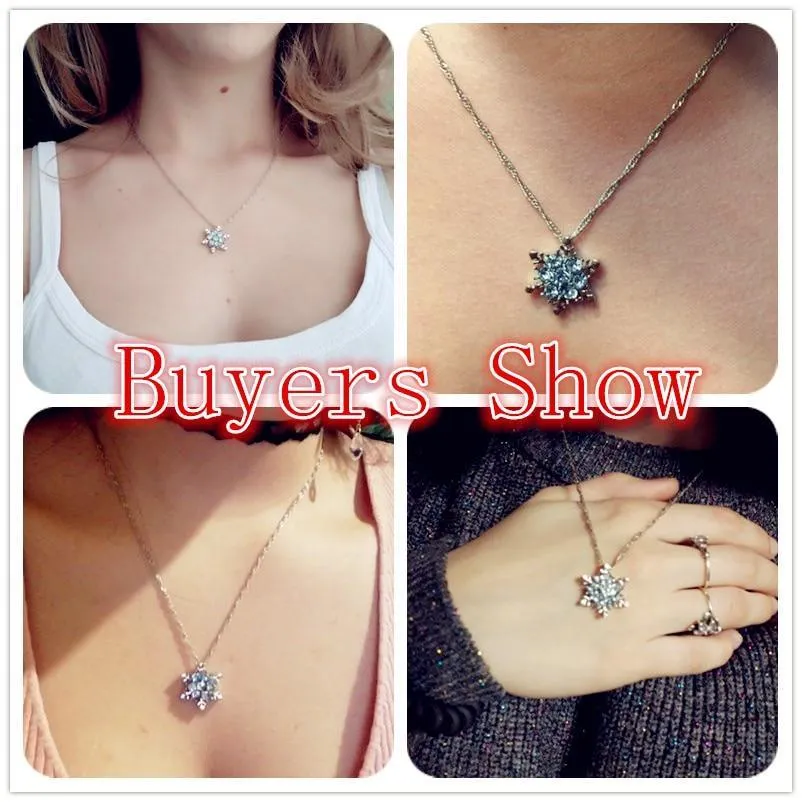 Charm Vintage lady Blue Crystal Snowflake Zircon Flower Silver Necklaces