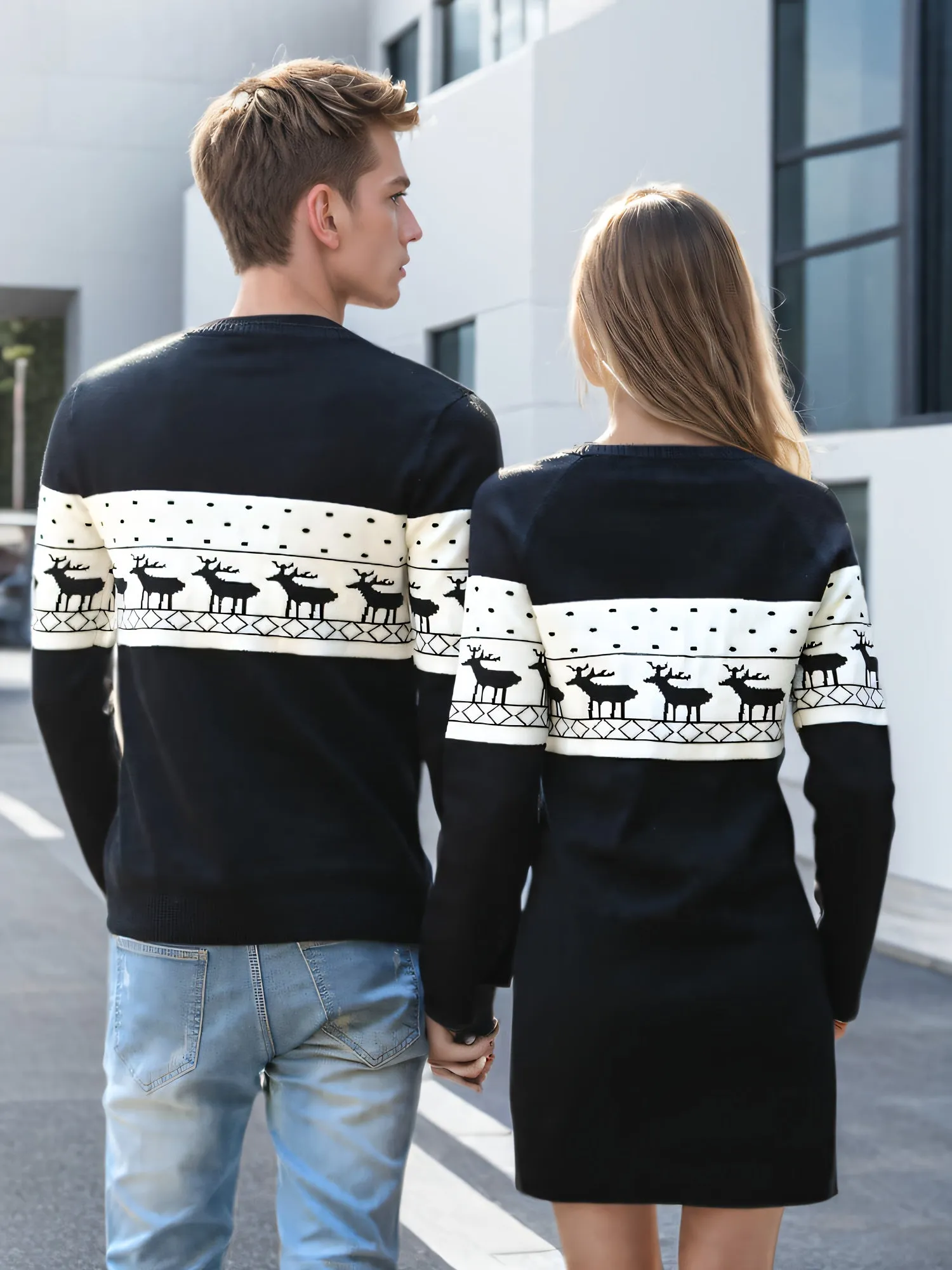 Christmas Reindeer Pattern Crew Neck Sweater, Casual Long Sleeve Sweater For Fall & Winter, Women's Clothing