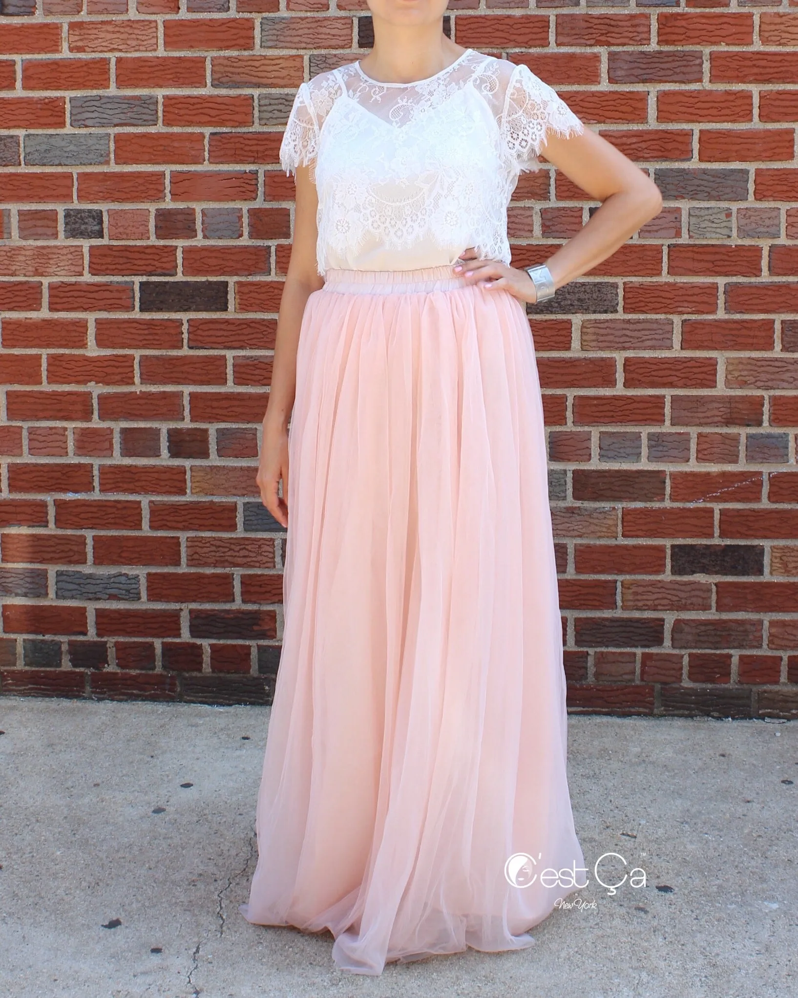 Claire Blush Pink Soft Tulle Skirt - Maxi