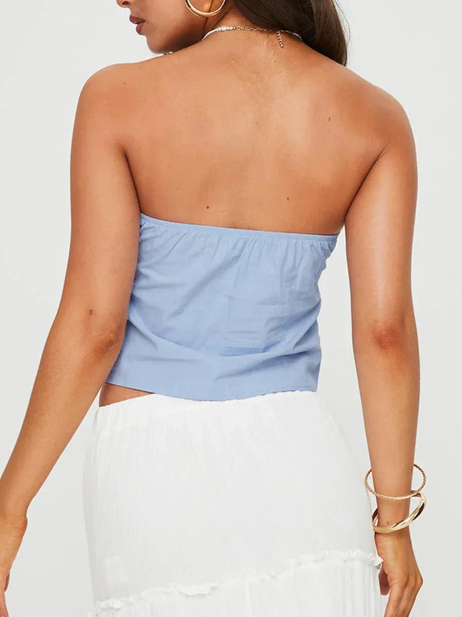 Color Summer Strapless Cropped Bandeau Streetwear Crop Solid Top