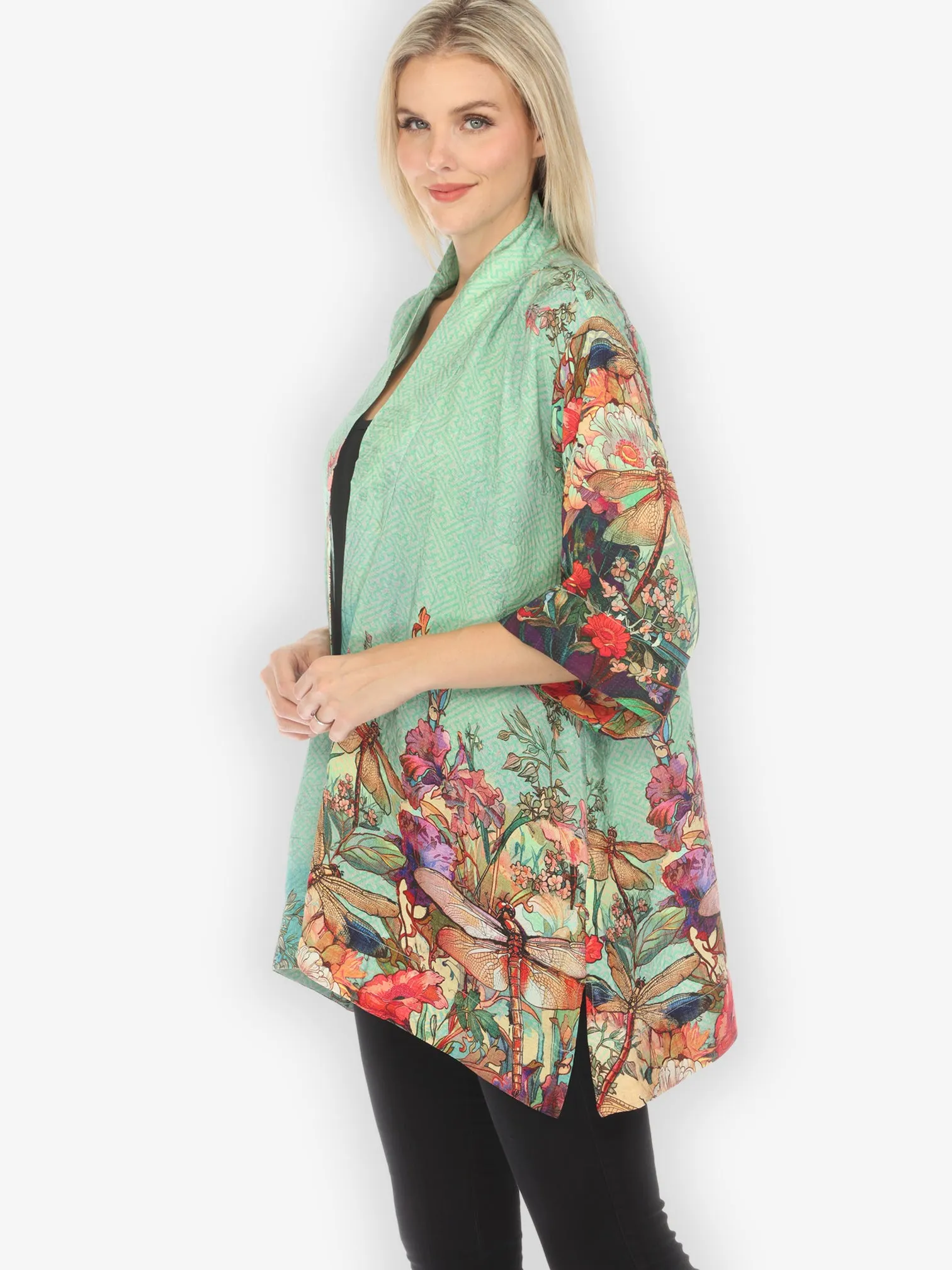 Colorful Dragonfly Floral Kimono Jacket