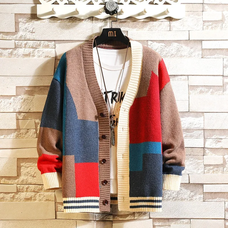 Colorful Patchwork Knitted Cardigan