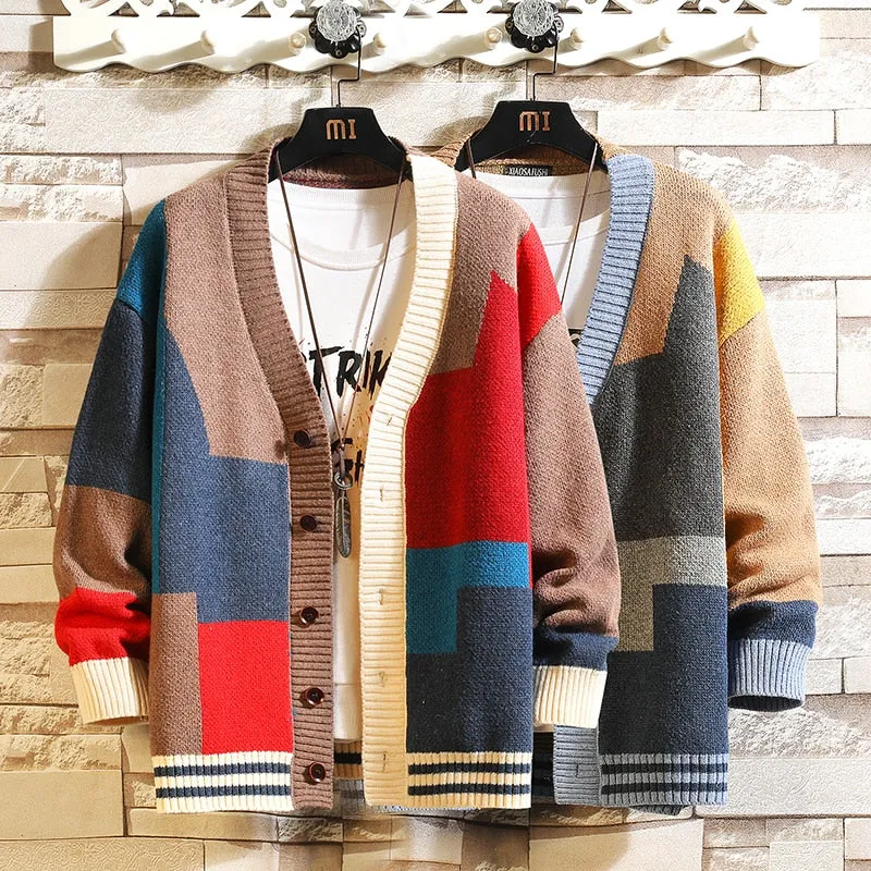 Colorful Patchwork Knitted Cardigan