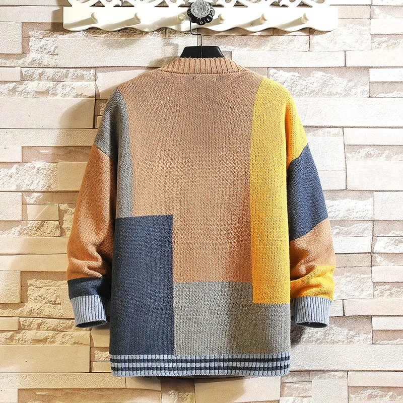 Colorful Patchwork Knitted Cardigan