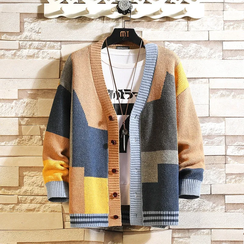 Colorful Patchwork Knitted Cardigan