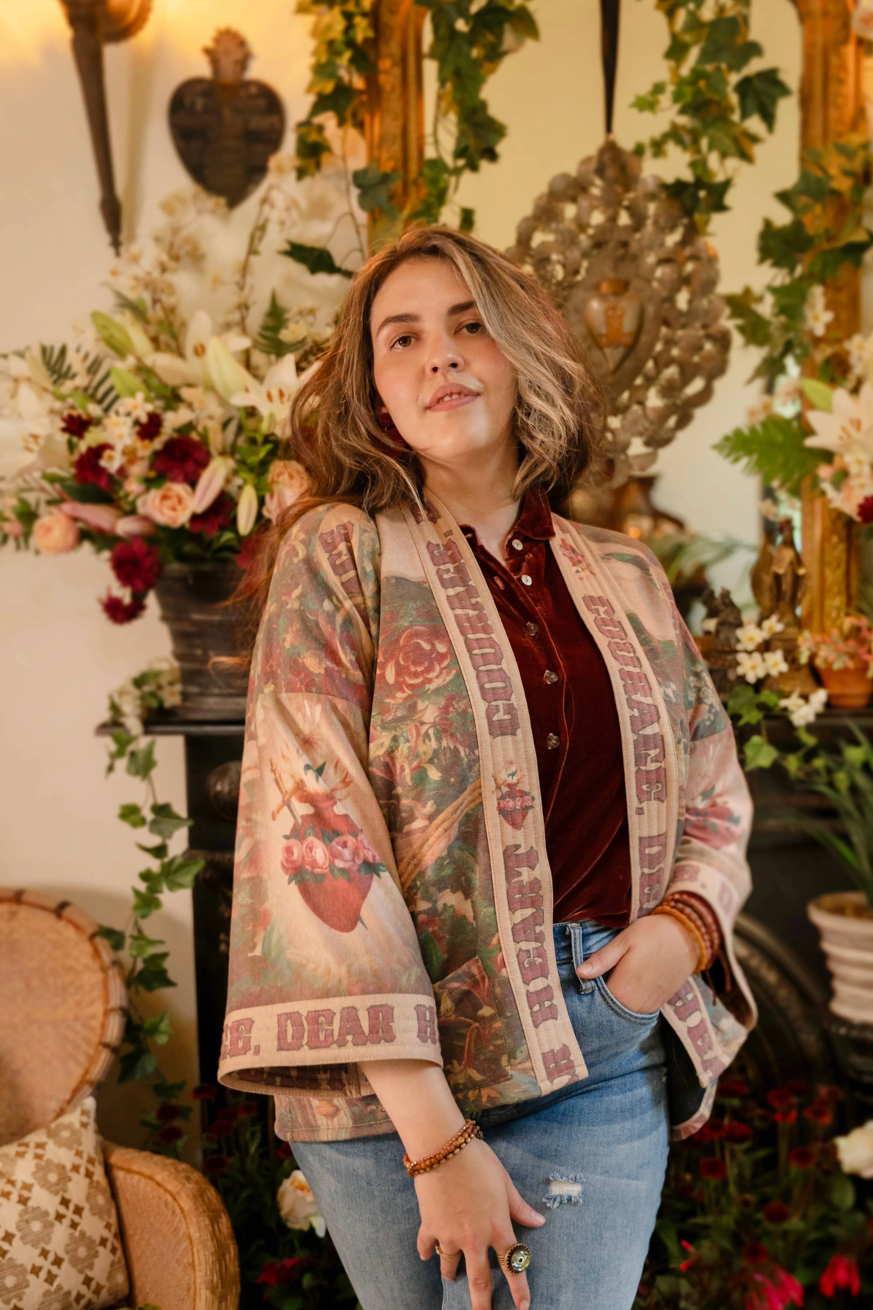 Courage, Dear Heart Fleece Cottage Cardigan Kimono Jacket