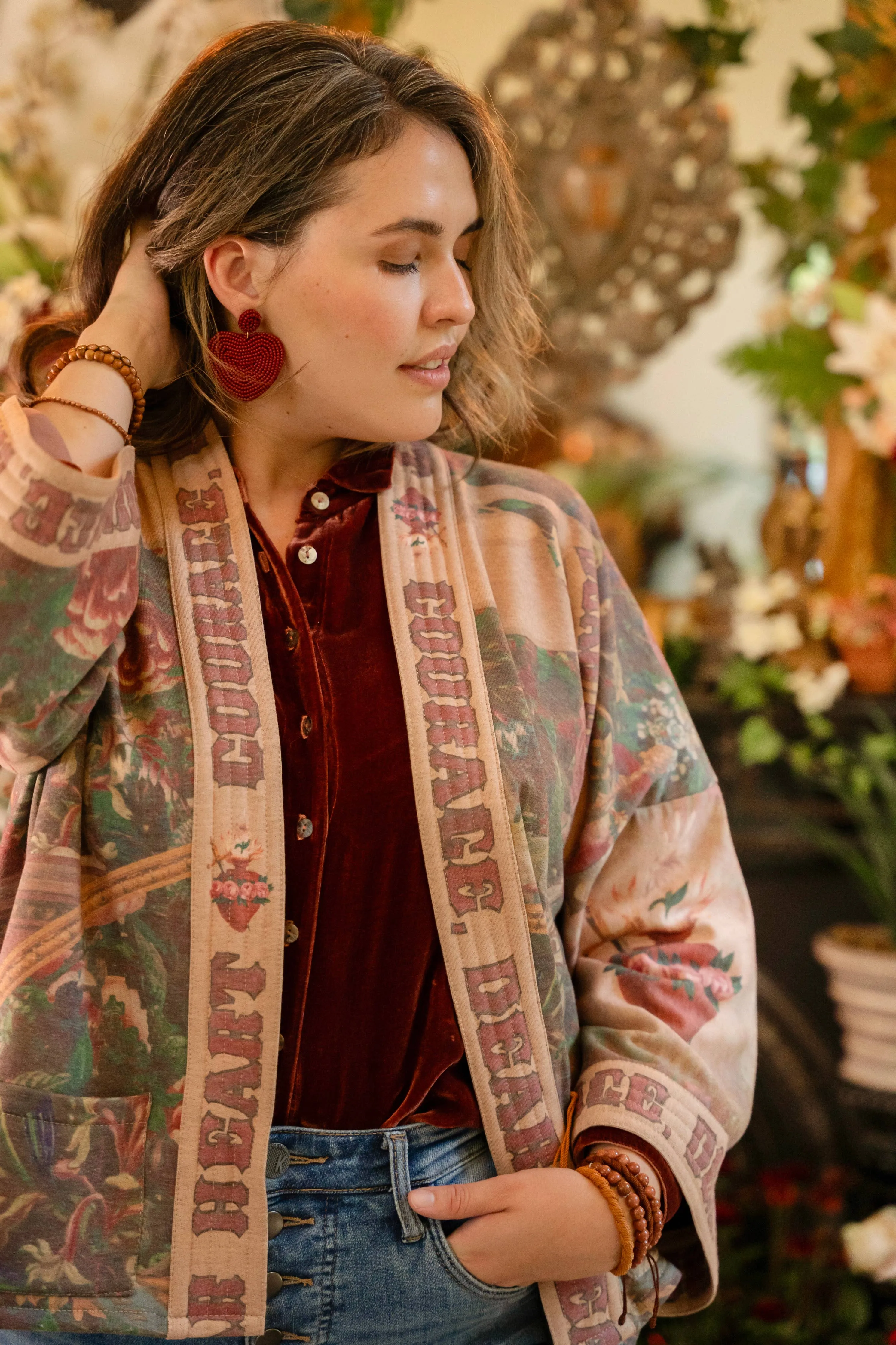 Courage, Dear Heart Fleece Cottage Cardigan Kimono Jacket