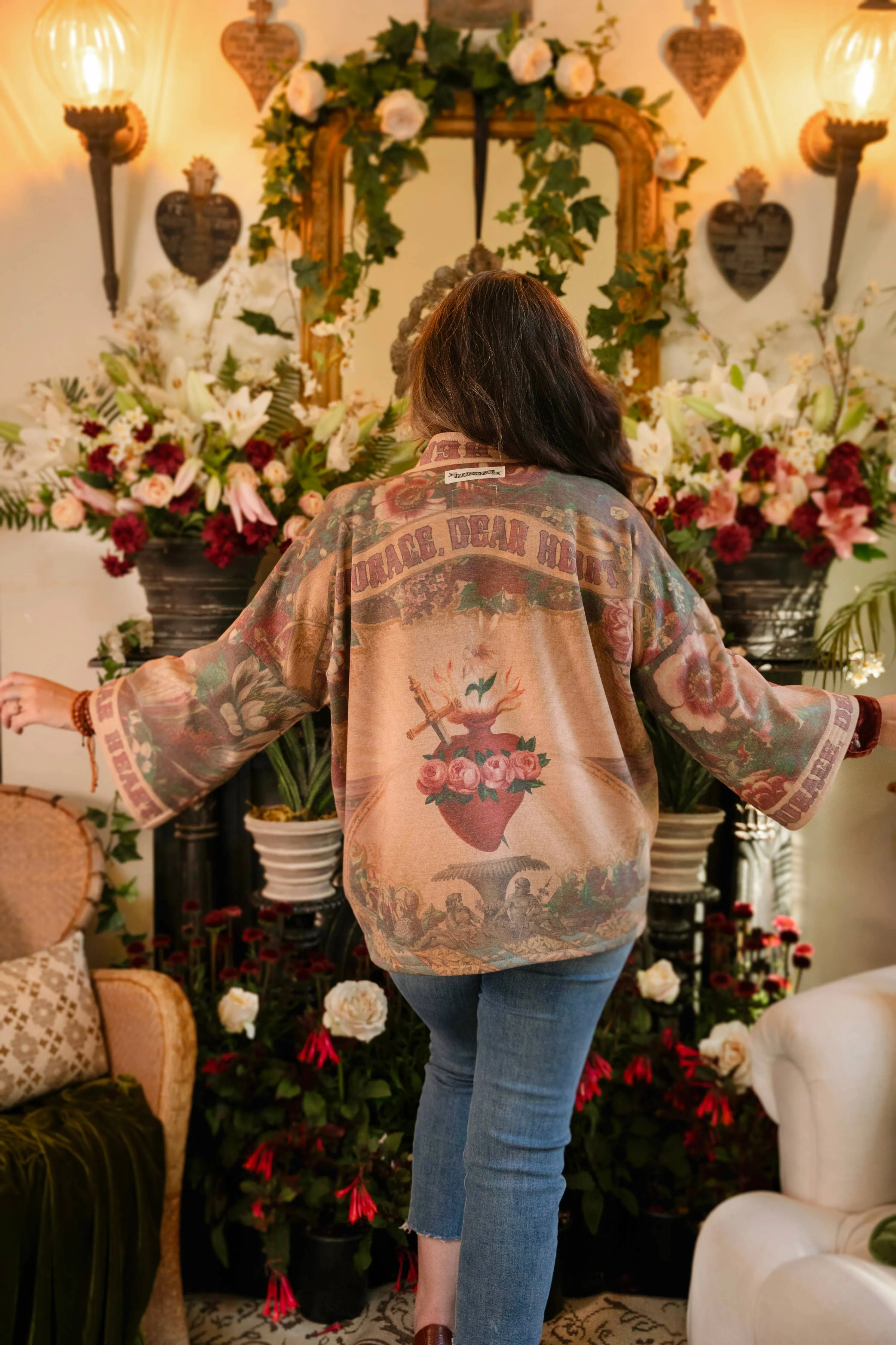 Courage, Dear Heart Fleece Cottage Cardigan Kimono Jacket