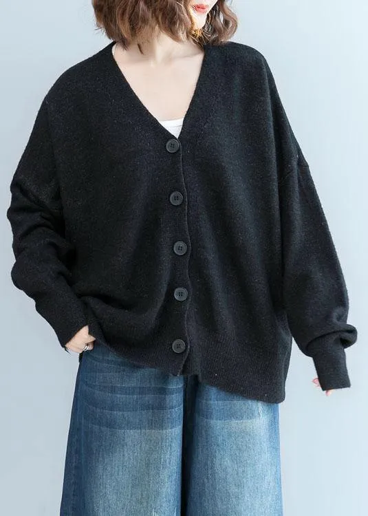 Cozy black sweater tops plus size clothing fall knitwear v neck