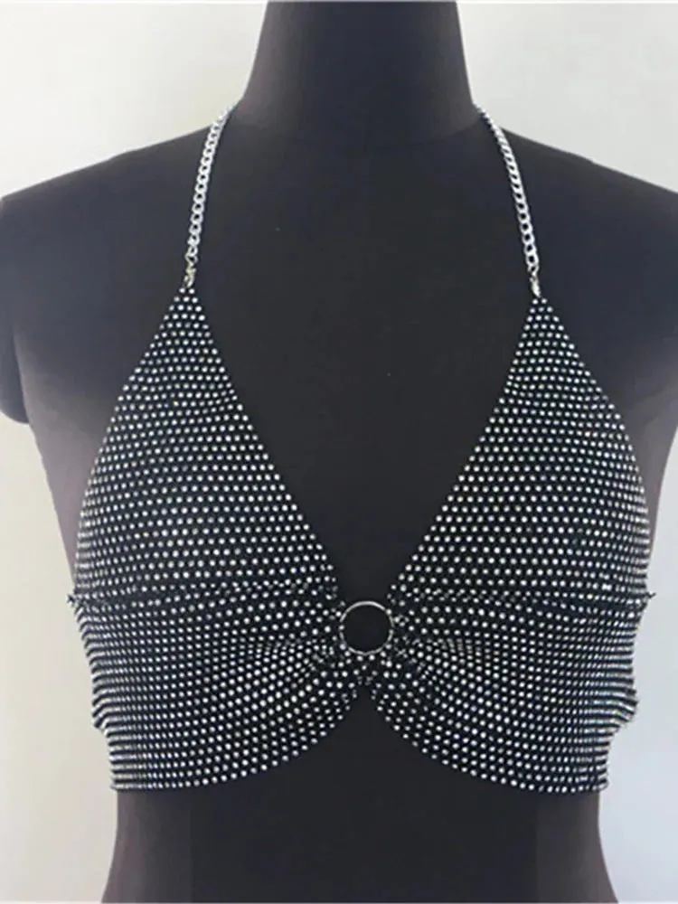 Crop Summer Rhinestones Streetwear Sexy Tee Backless V-Neck Y2K Sparkly Top