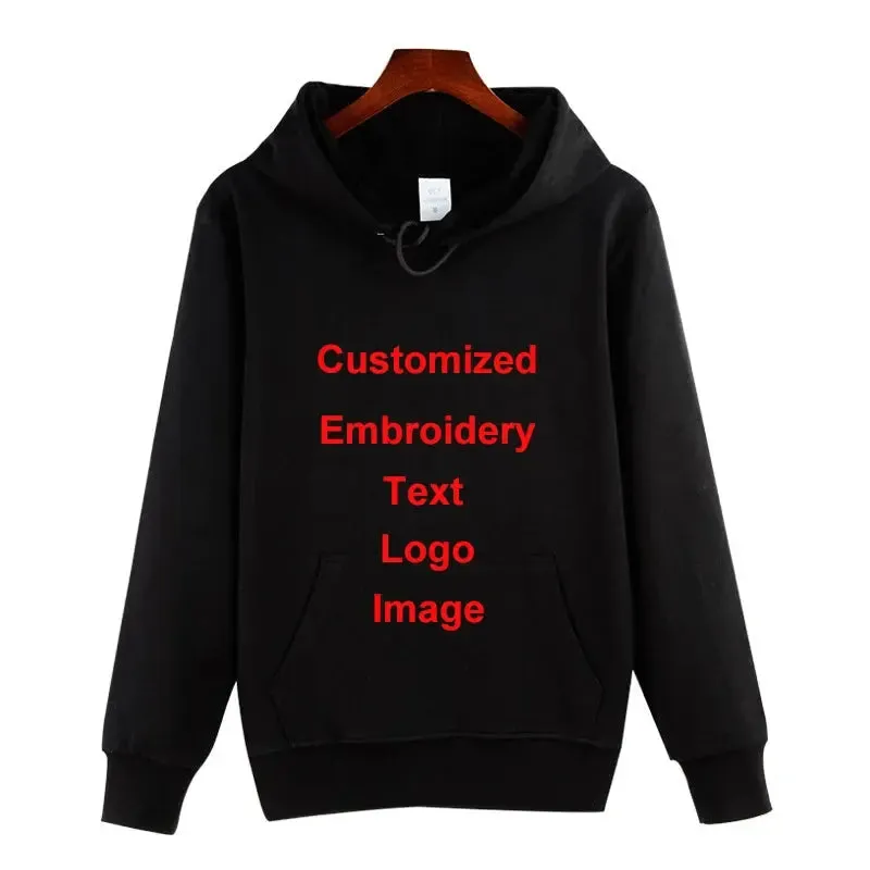 Custom Embroidery Logo Hooded Sweater Men's Loose Size Autumn Cotton Sweatshirt High Quality Tops Male Hip Hop Pullover