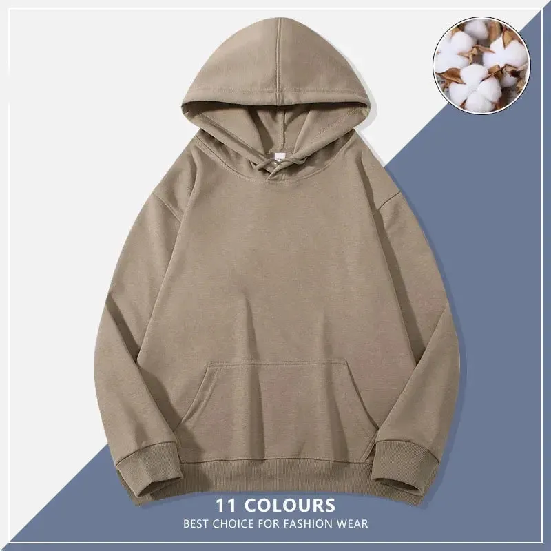 Custom Embroidery Logo Hooded Sweater Men's Loose Size Autumn Cotton Sweatshirt High Quality Tops Male Hip Hop Pullover