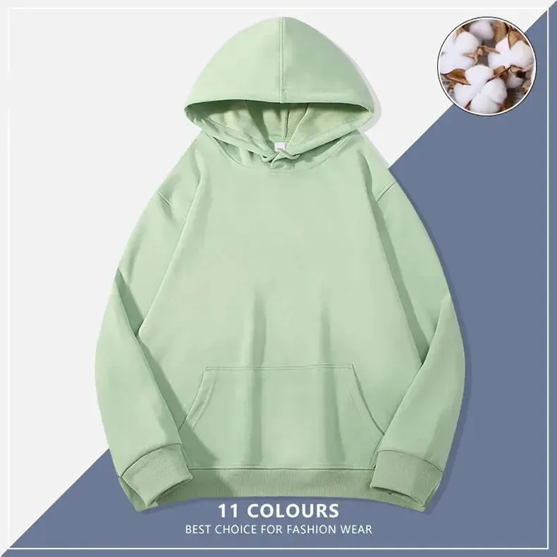 Custom Embroidery Logo Hooded Sweater Men's Loose Size Autumn Cotton Sweatshirt High Quality Tops Male Hip Hop Pullover