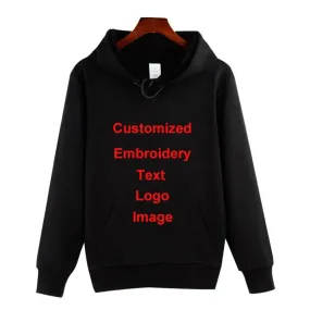 Custom Embroidery Logo Hooded Sweater Men's Loose Size Autumn Cotton Sweatshirt High Quality Tops Male Hip Hop Pullover