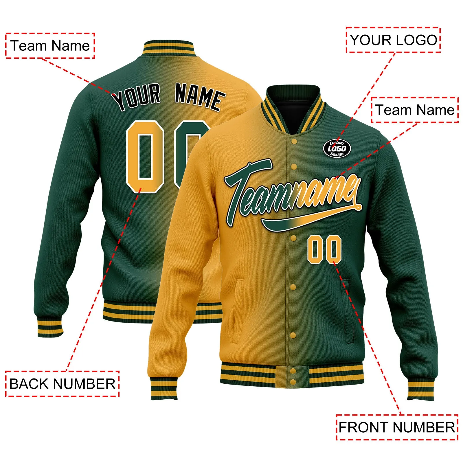 Custom Gradient Fashion Jacket Bomber Full-Snap Varsity Letterman Personalized Jacket FZ005-D028016-15