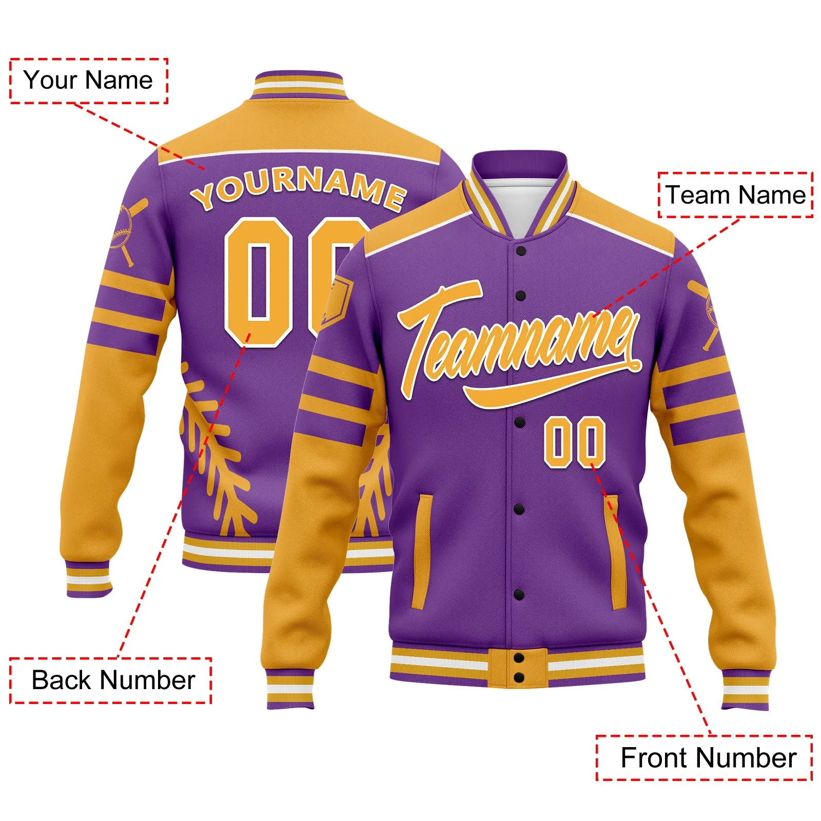 Custom Jacket Bomber Full-Snap Varsity Letterman Personalized Jacket FZ005-D023003-1