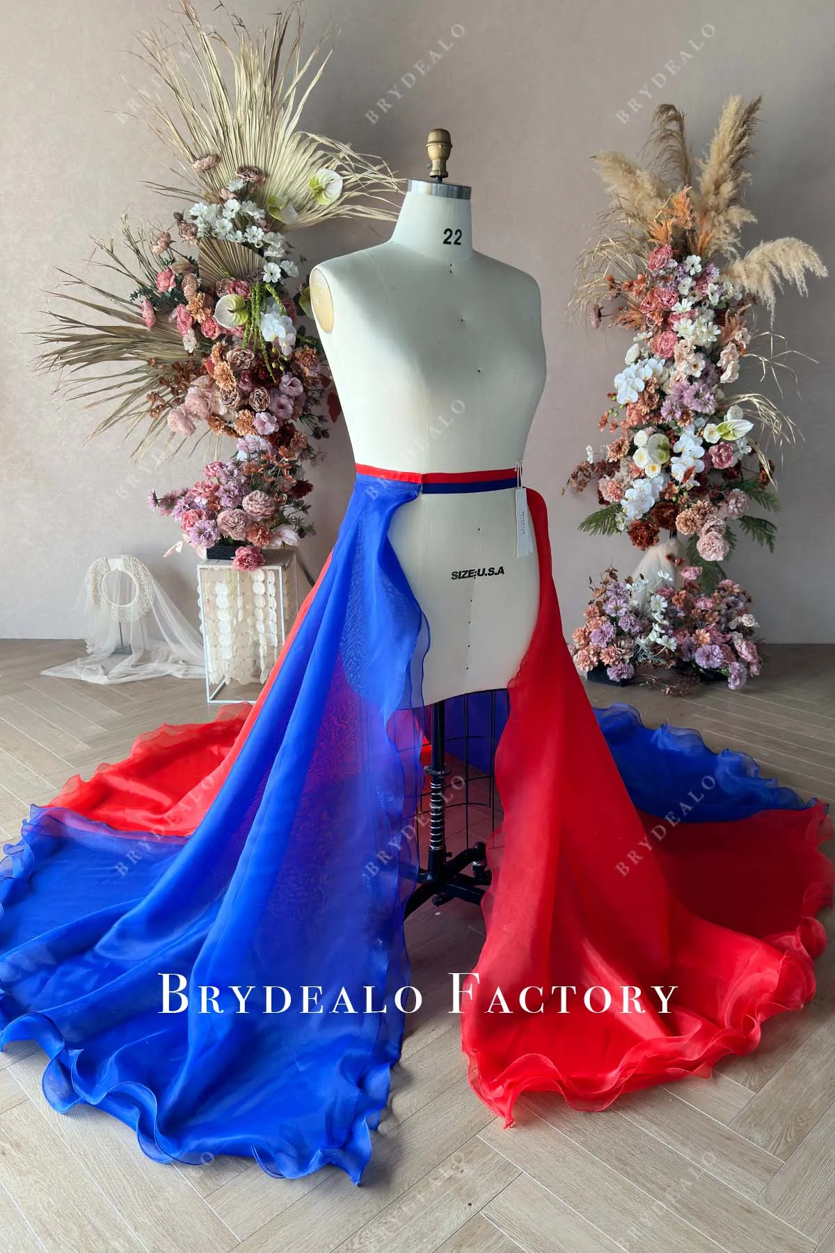 Custom Red & Blue Organza Overskirt