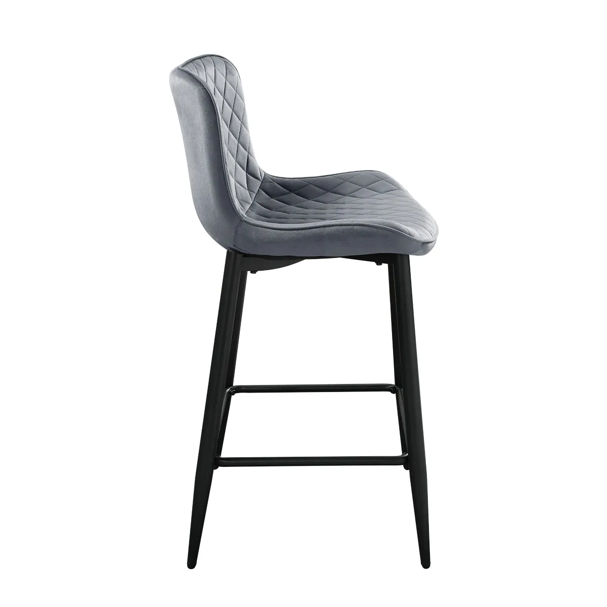 Dark Gray Velvet Counter Height Chair with Quilted Stitching