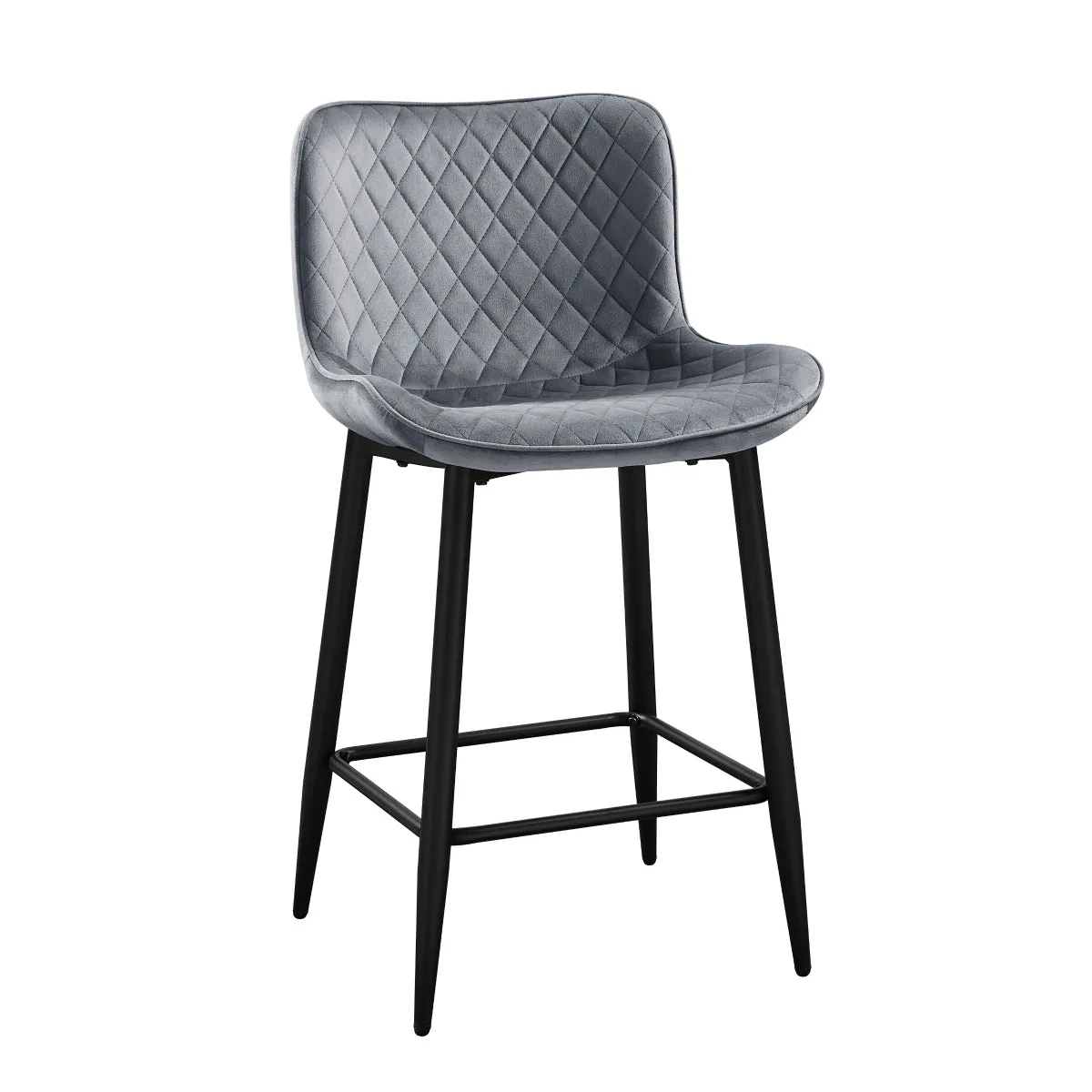 Dark Gray Velvet Counter Height Chair with Quilted Stitching