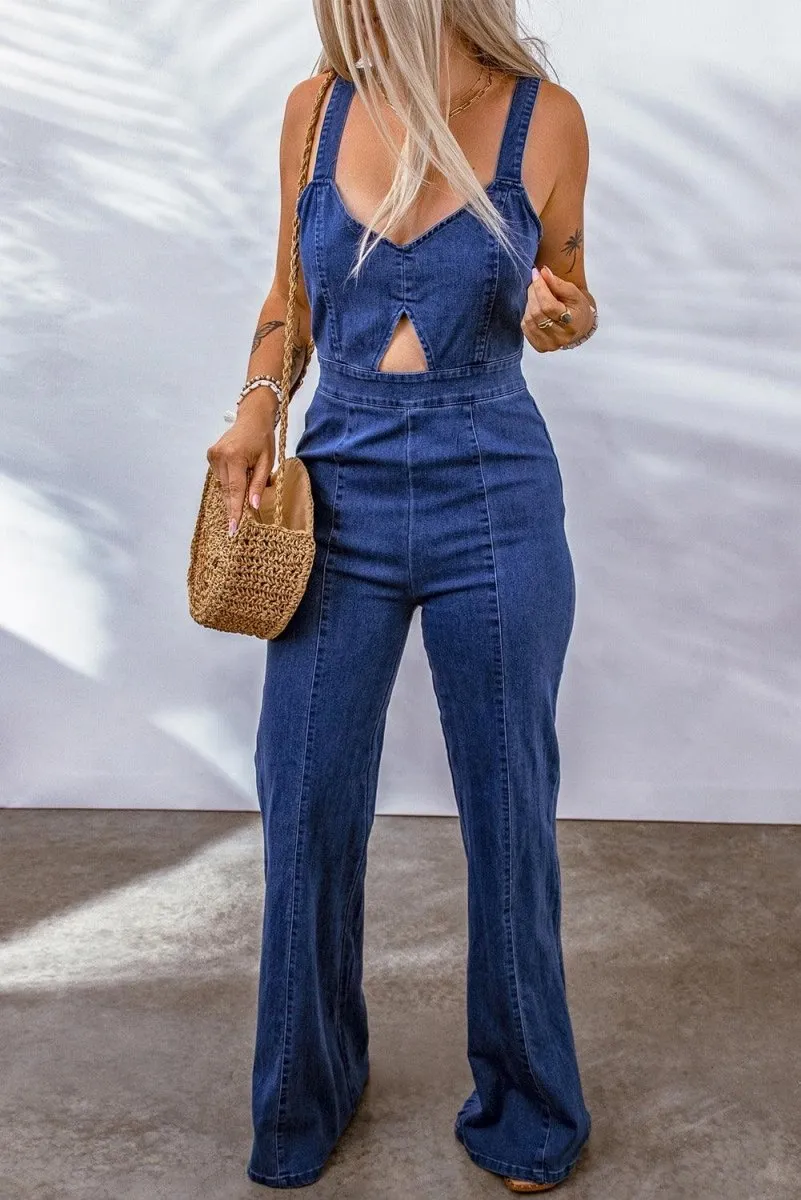 Denim Zipped Cutout Jumpsuit