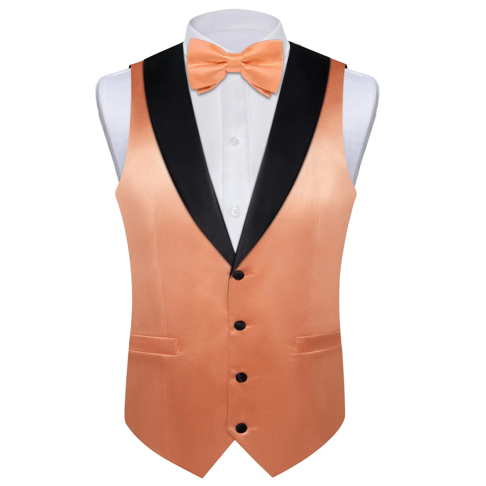 DiBanGu Tuxedo Vest Dark Salmon Solid Silk Mens Vest and Bow Tie Set for Wedding