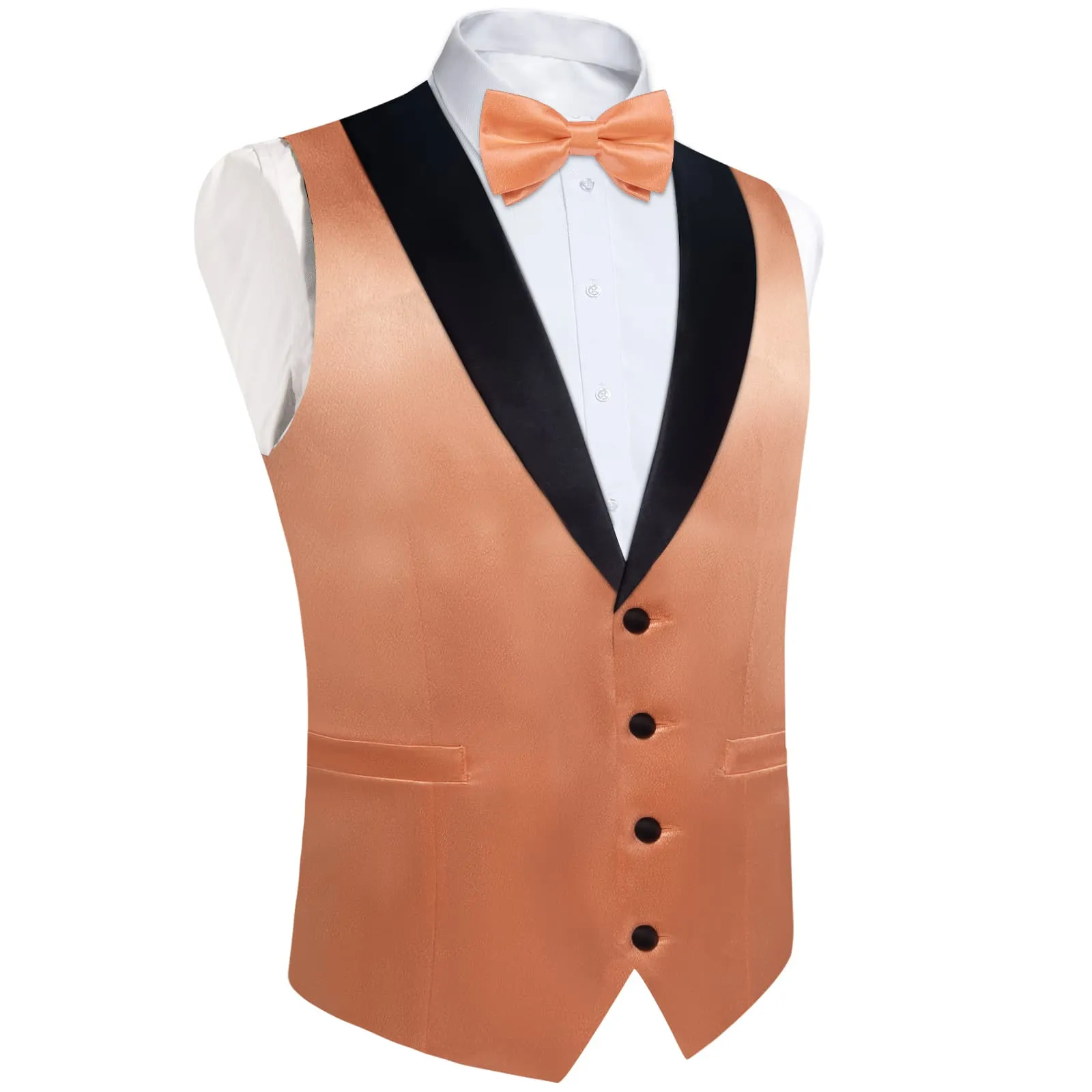 DiBanGu Tuxedo Vest Dark Salmon Solid Silk Mens Vest and Bow Tie Set for Wedding