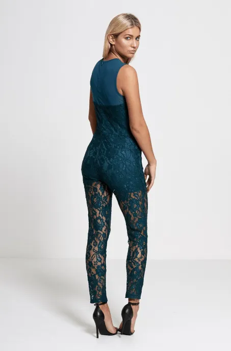 Diva Dames Womens Lace Teal Jumpsuit