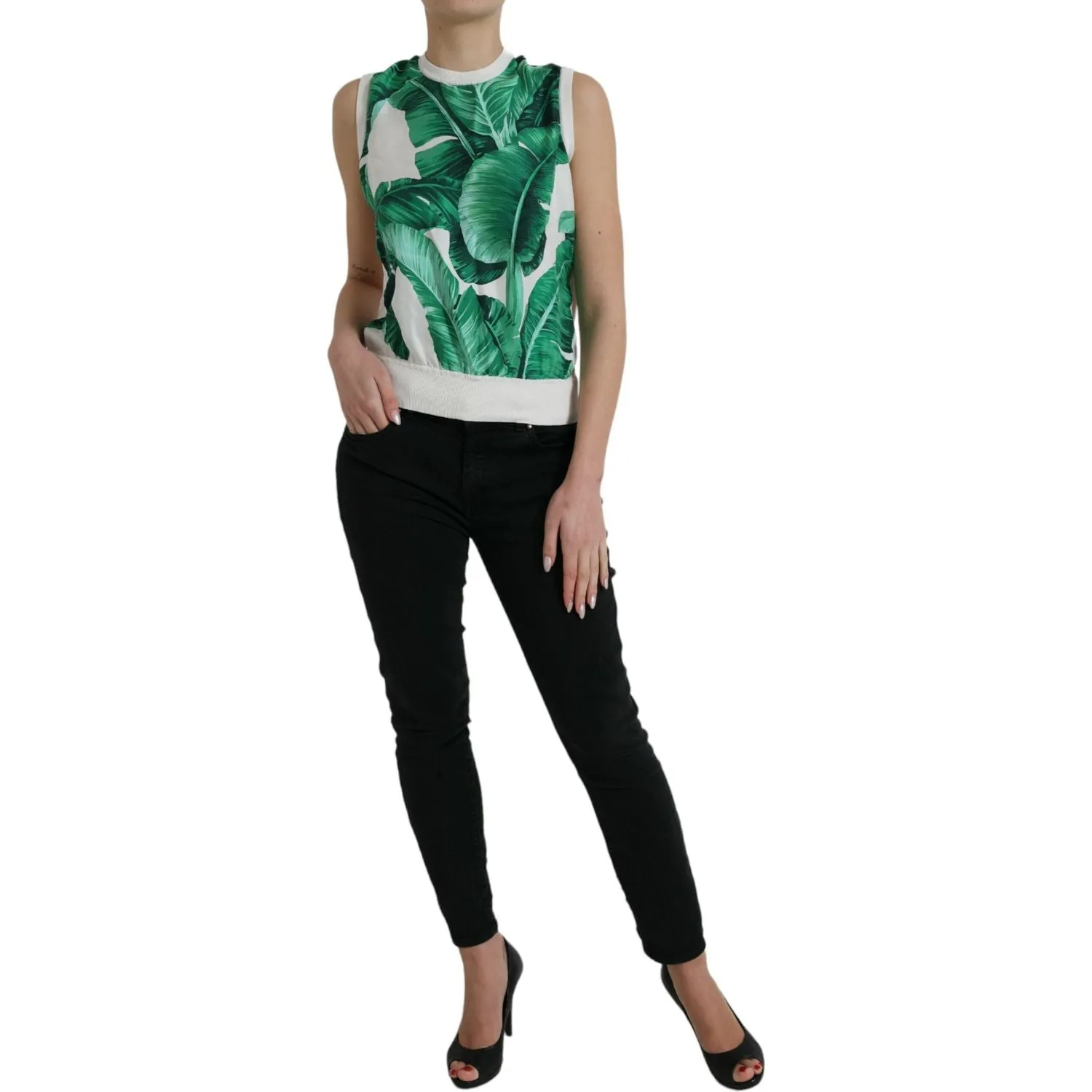 Dolce & Gabbana Silk Banana Leaf Print Tank Top