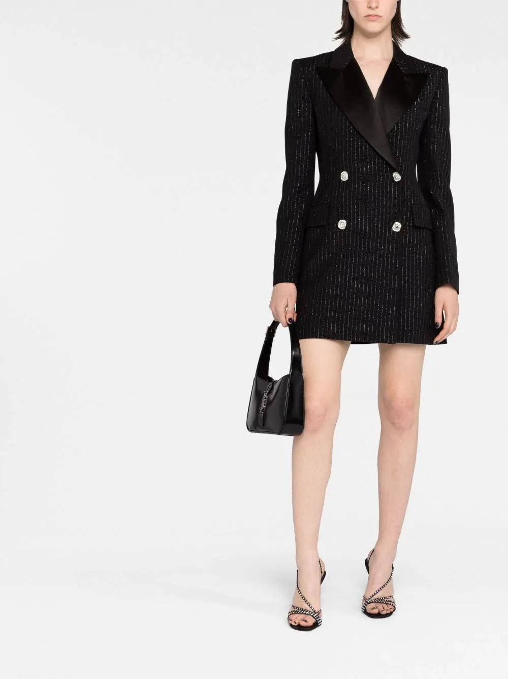 double-breasted pinstripe blazer dress