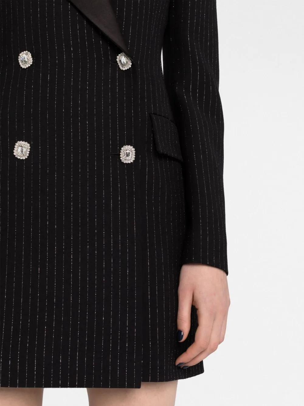 double-breasted pinstripe blazer dress