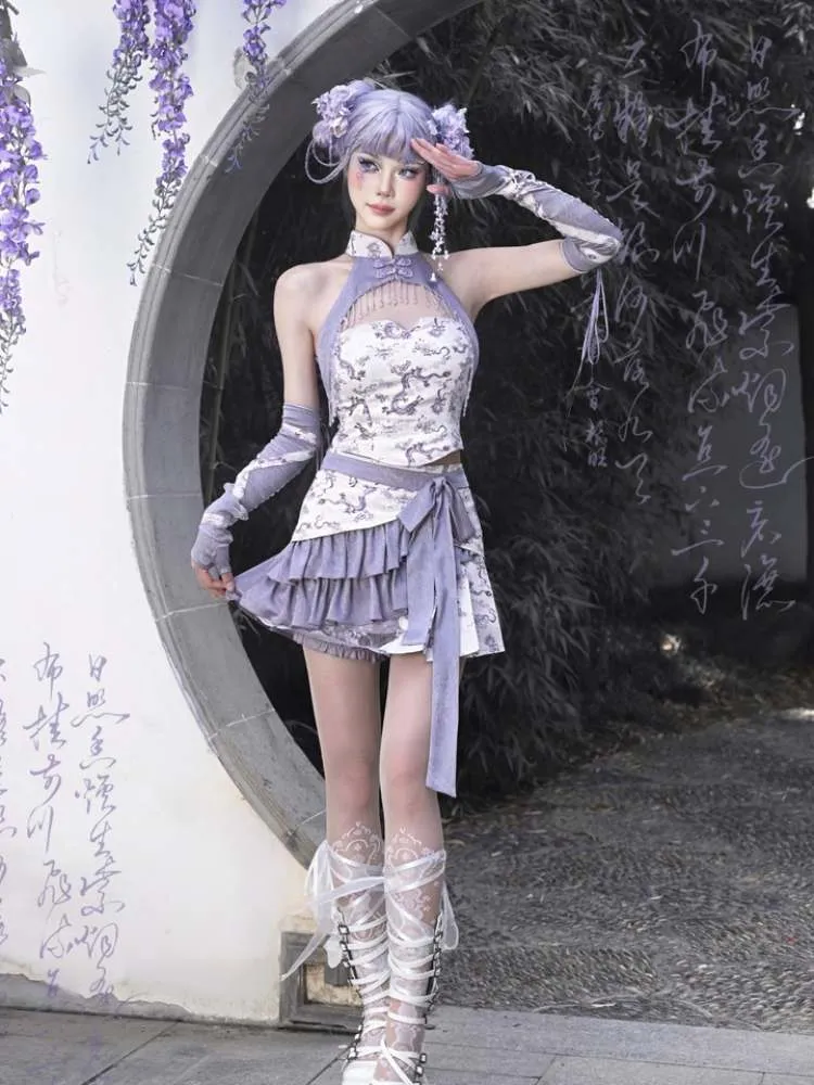 Dragon Pattern Chinese Style Layered Pleated Mini Skirt【s0000009036】