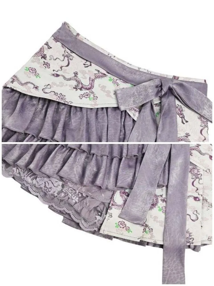 Dragon Pattern Chinese Style Layered Pleated Mini Skirt【s0000009036】