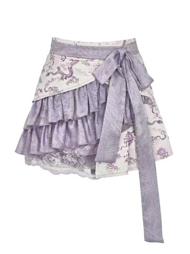 Dragon Pattern Chinese Style Layered Pleated Mini Skirt【s0000009036】