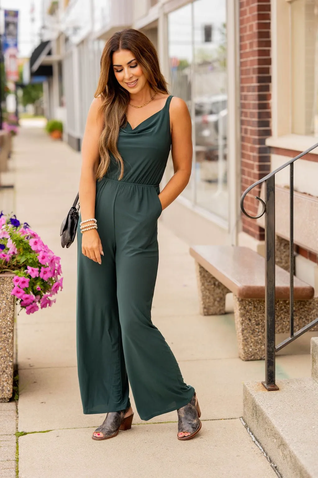 Draped Collar Thin Strapped Jumpsuit