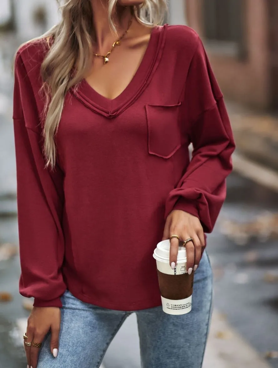 Drop Shoulder Pocket Fall Sweater