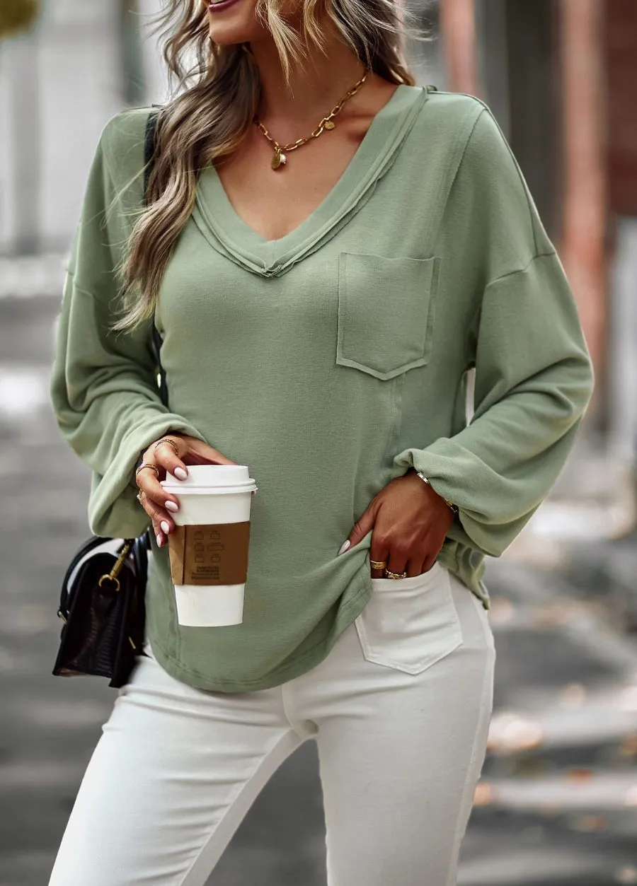 Drop Shoulder Pocket Fall Sweater