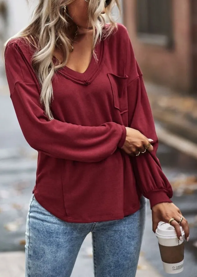 Drop Shoulder Pocket Fall Sweater