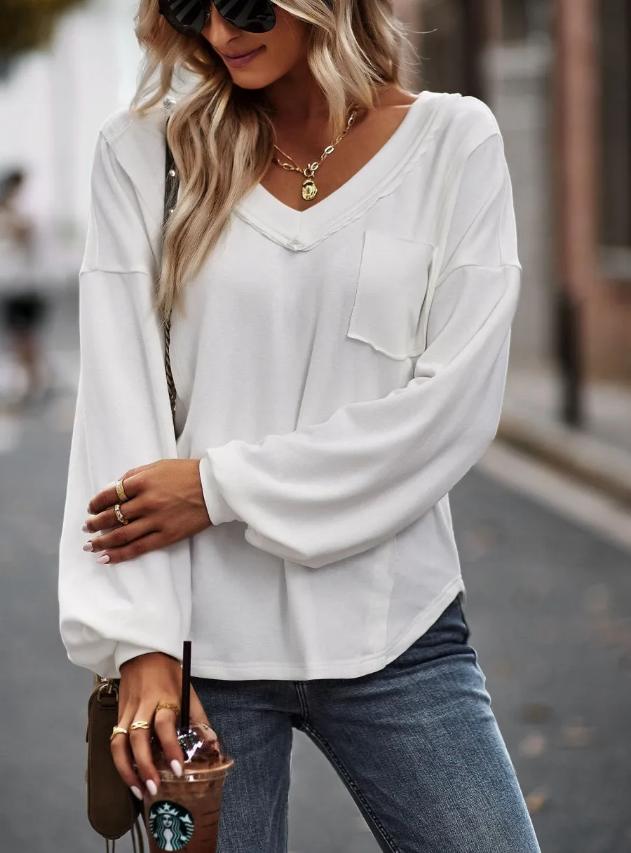 Drop Shoulder Pocket Fall Sweater